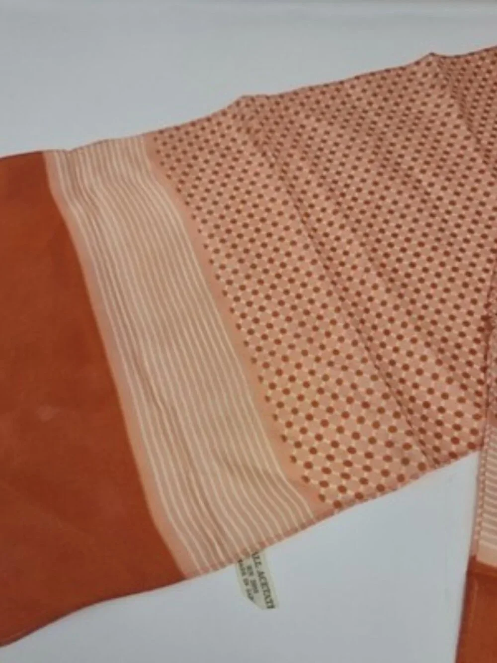 ​Vintage Glentex Scarf RN3988 100% Acetate Peach Polka Dot/Stripes Made In Japan